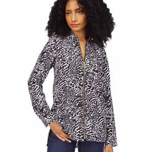 Michael Kors Animal Print Zip Front top black white - P (2)